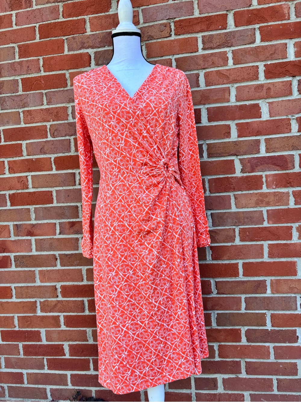 Pendleton Long Sleeve Coral Sand Dollar Faux Wrap Dress Blend Womens Medium